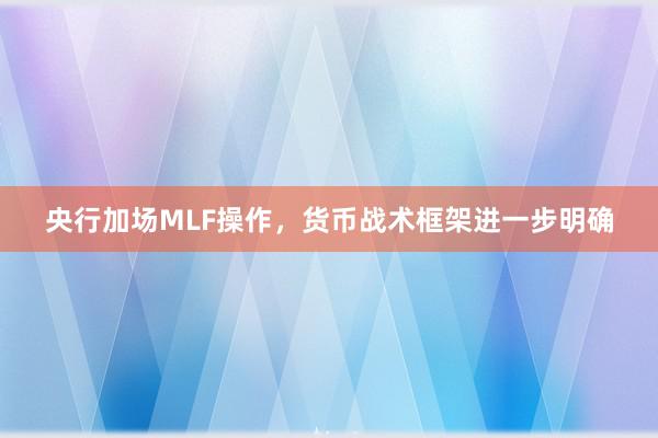 央行加场MLF操作，货币战术框架进一步明确